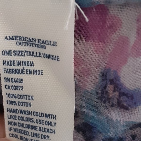 🌞 American Eagle 100% Cotton Floral Infinity Scarf Blue Pink White - Picture 8 of 9